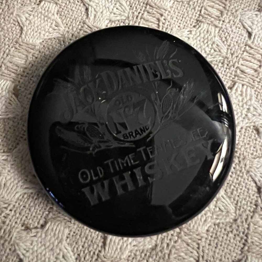 FENTON Art Glass Jack Daniels No. 7 Tennessee Whiskey Enameled Paperweight Black